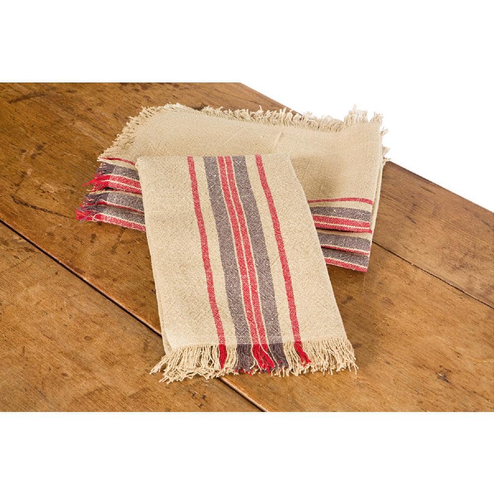 Linen Stripe 14 in. x 22 in. Natural Tea Towels (Set of 4) - Hercitys