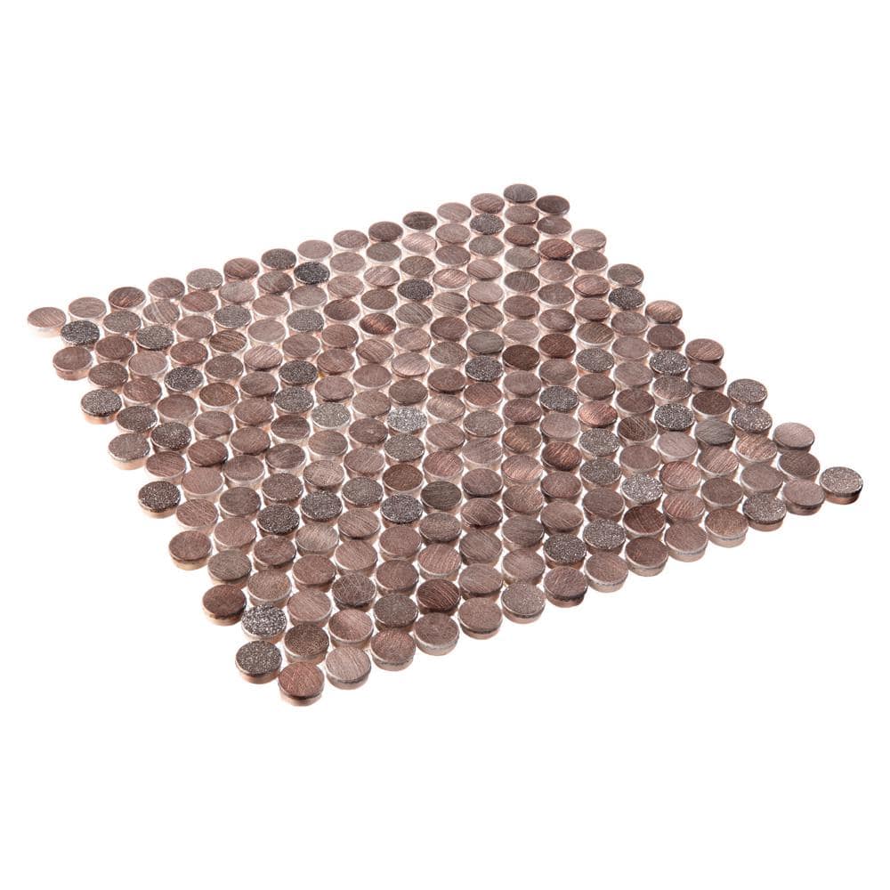 Orb Bron Copper/Gold/Gray 11-4/5 in. x 11-4/5 in. Penny Round Smooth Metal Mosaic Wall Tile (4.85 sq. ft./Case) - Hercitys