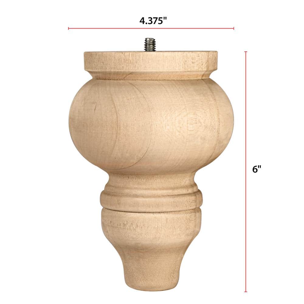 Gothic Bun Foot – 6 in. H x 4.375 in. Dia. – Sanded Unfinished Hardwood – DIY Small Leg for Sofas, Stools, Hutches - Hercitys