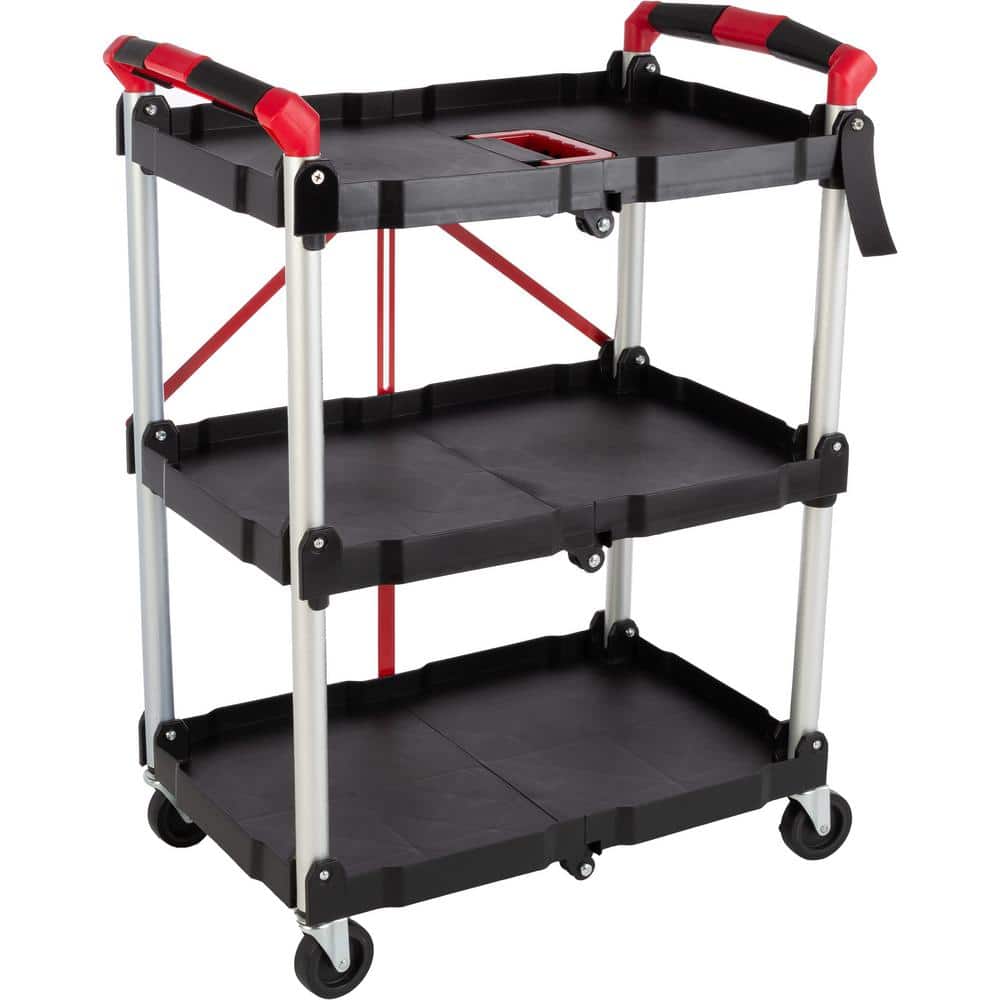 Tool Cart – 15.25 in. W – Multi-Use Portable and Lightweight Folding Service Cart with 50 lbs. Capacity Per Shelf - Hercitys