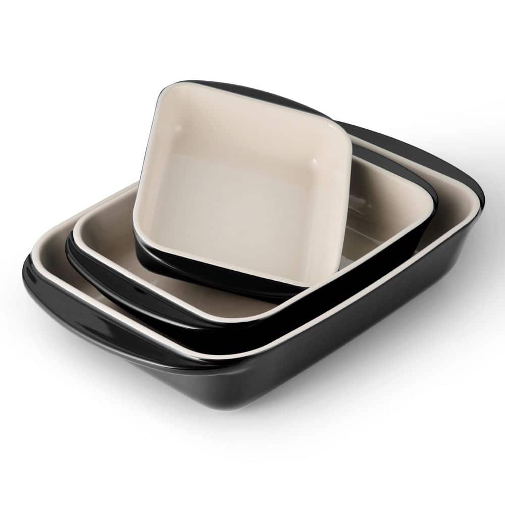 Mae 3 Piece Ceramic Porcelain Enamel Bakeware Set-Black - Hercitys