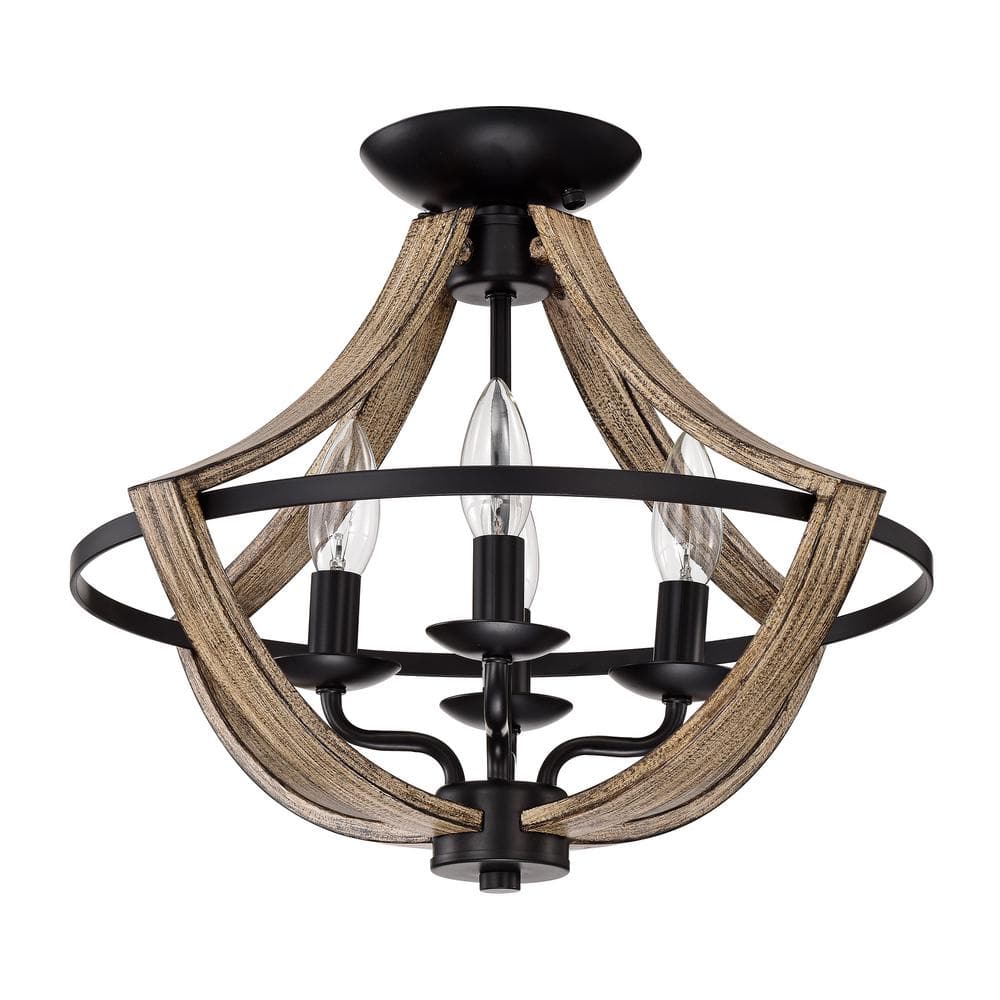 Ricky 12.9 in. 4-Light Black Indoor Semi-Flush Mount Light with Light Kit - Hercitys