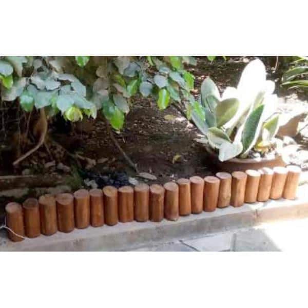 60 in. L x 2 in. W x 10 in. H Brown Teak Wood Even Top Solid Log Edging - Hercitys