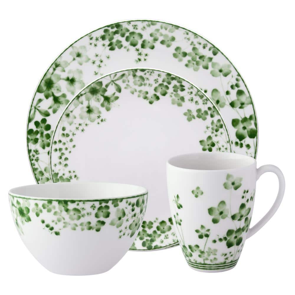 Bloomington Road (White and Green) Porcelain 4-Piece Place Setting, Service for 1 - Hercitys