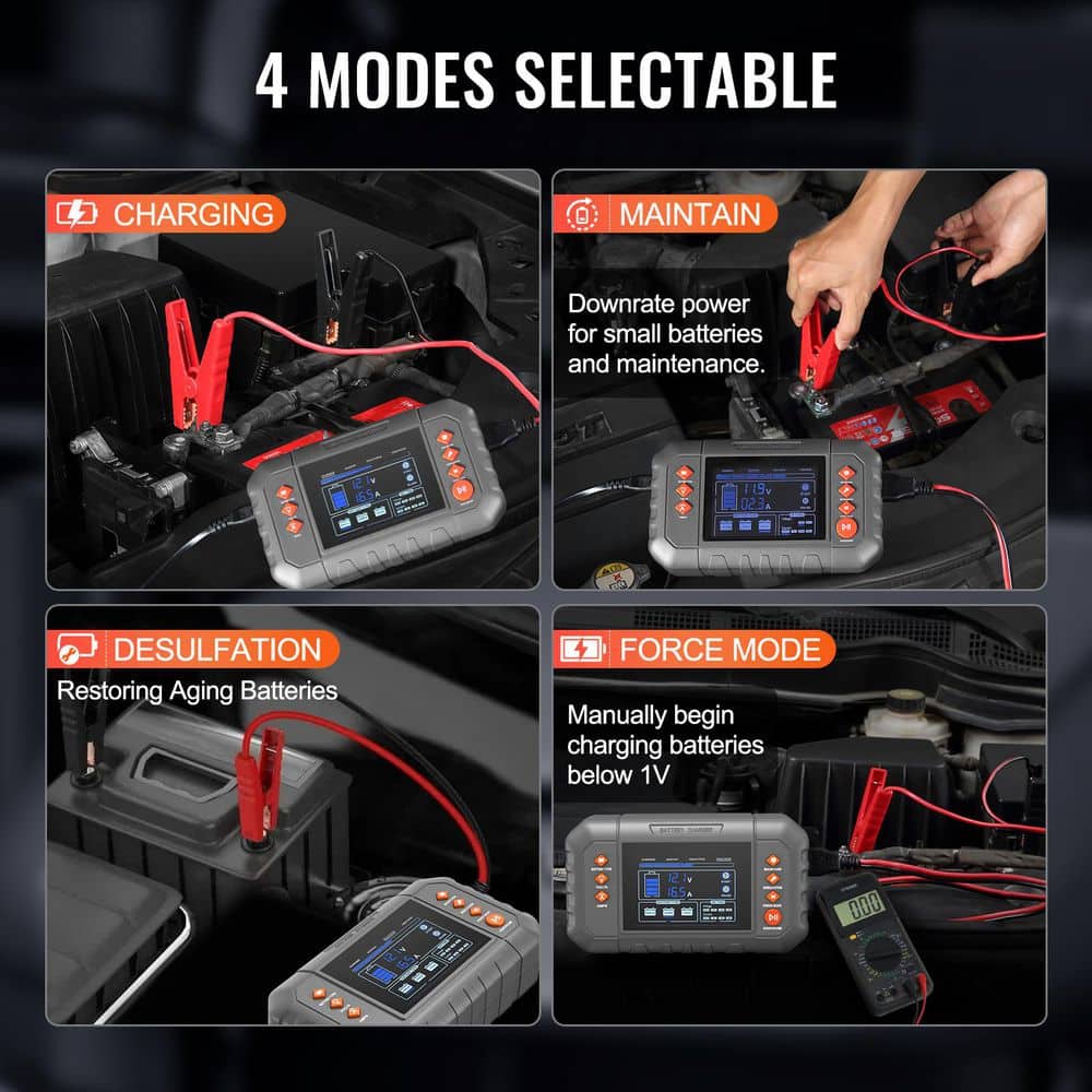 Smart Battery Charger, 20-Amp, Lithium LiFePO4 Lead-Acid (AGM / Gel / SLA) Car Battery Charger with LCD Display - Hercitys