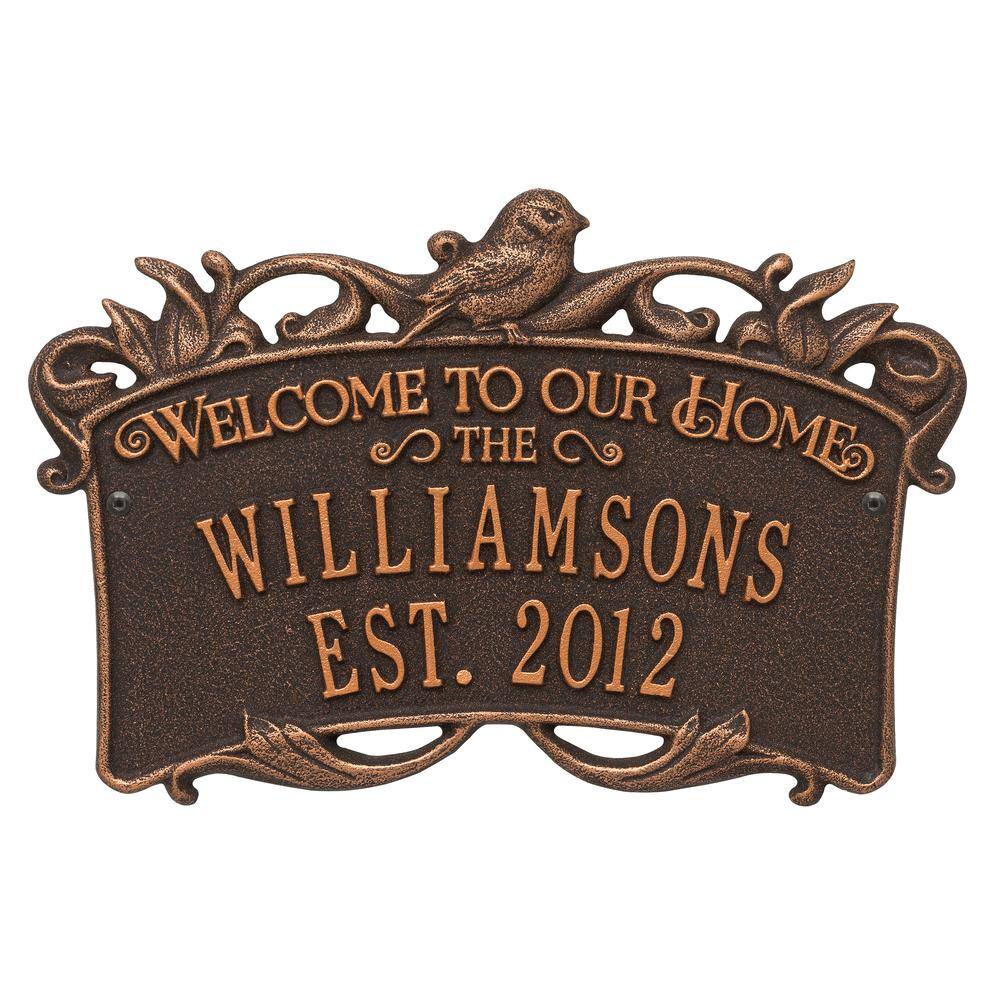 Songbird Welcome Rectangular Standard 2-Line Wall Anniversary Personalized Plaque in Oil-Rubbed Bronze - Hercitys