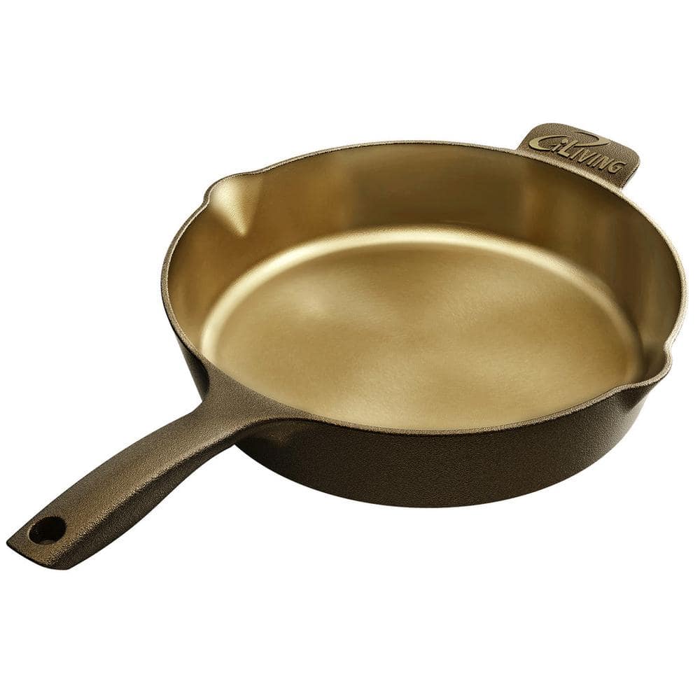 Heirloom 12 in. Cast Iron Skillet in Golden, Mirror Polished, 2.7 in. Wall Height, 3.7 L - Hercitys