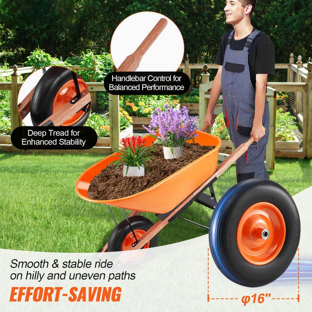 6 cu. ft. Plastic Garden Cart, Load 330 lbs. Capacity, One-Wheel Garden Dump Cart with 16 in. Wide Track Wheels, Metal - Hercitys