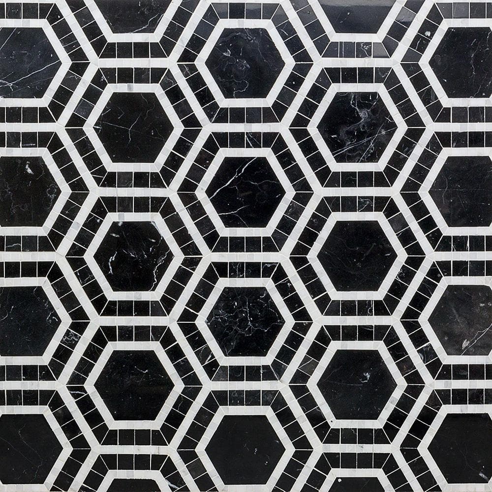 Zeta Nero 10-3/4 in. x 12-1/4 in. Polished Marble Mosaic Tile (0.91 sq. ft./ sheet) - Hercitys