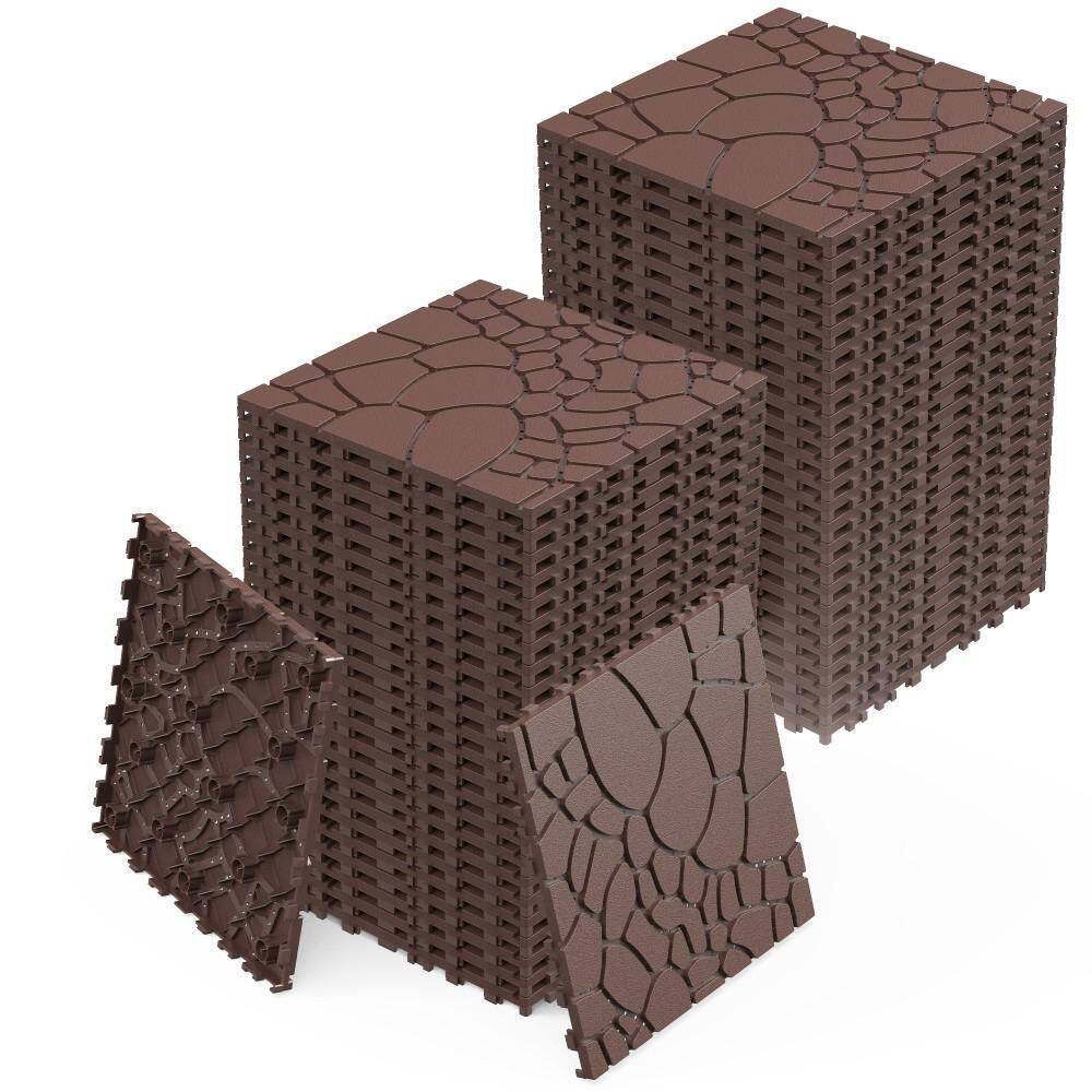 Plastic Floor Pavers 12″x12″ Plastic Waterproof Outdoor Patio Interlocking Deck Tile in Red Brown 0.8 in. H (Pack of 44) - Hercitys