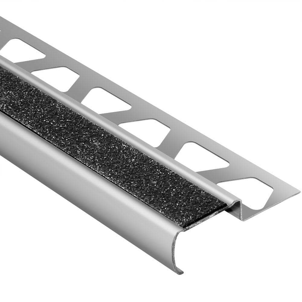 Trep-G-S Brushed Stainless Steel/Black 11/32 in. x 8 ft. 2-1/2 in. Metal Stair Nose Tile Edging Trim - Hercitys
