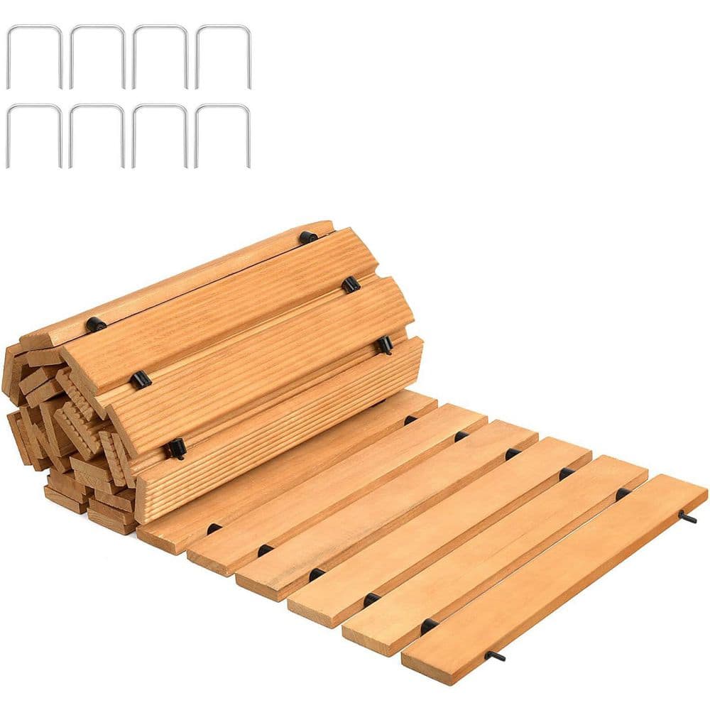 8 ft. Wooden Garden Pathway with Non-Slip Surface, Decorative Boardwalk for Outdoor Use - Hercitys