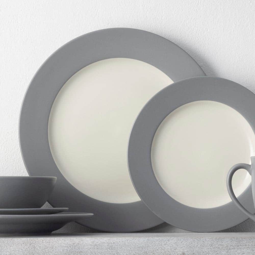 Colorwave Slate 11 in. (Gray) Stoneware Rim Dinner Plates, (Set of 4) - Hercitys