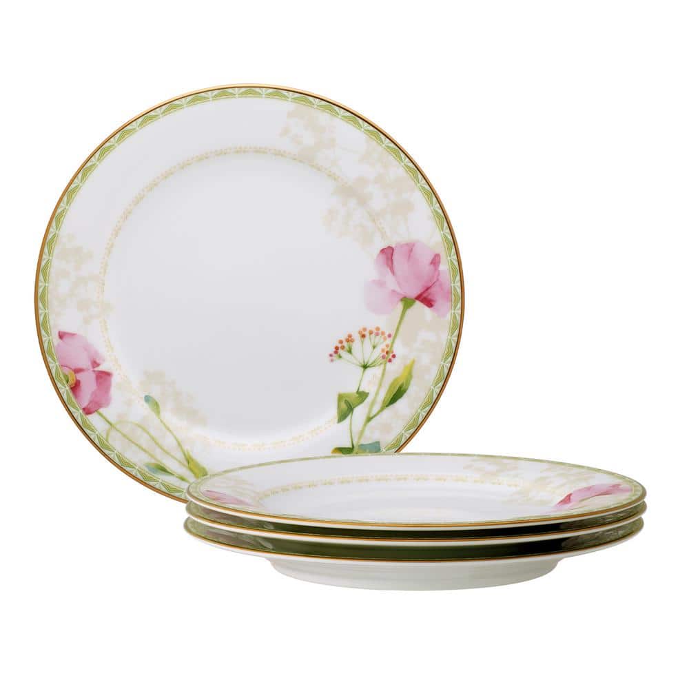 Poppy Place 8.25 in. (White and Pink) Porcelain Salad Plates, (Set of 4) - Hercitys