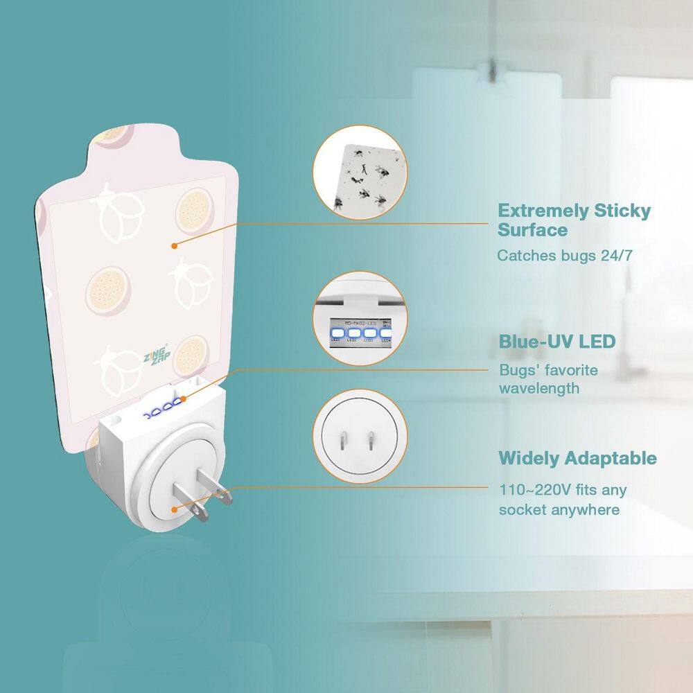 Flying Insect Trap for House Flies, Moths, Light-Loving Insects, Plug in Station Plus 5-Trap Boards, Passion Fruit Scent - Hercitys