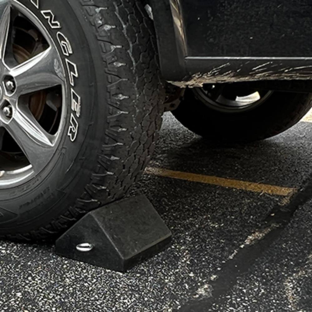 9.75 in.W x 7.75 in.D x 5 in.H Black Tire Wheel Chock with Eyebolt - Hercitys