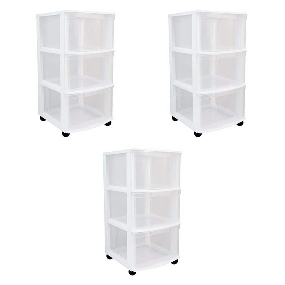 White Clear 3-Drawer Storage Chest System with Casters (3-Pack) - Hercitys