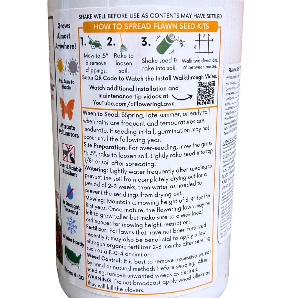 Tricolor Clover Lawn Flower Seed, Easy Spread Shaker, Low Mnt, Alternative Ground Cover, Covers Up to 1,000 Sq. ft. - Hercitys