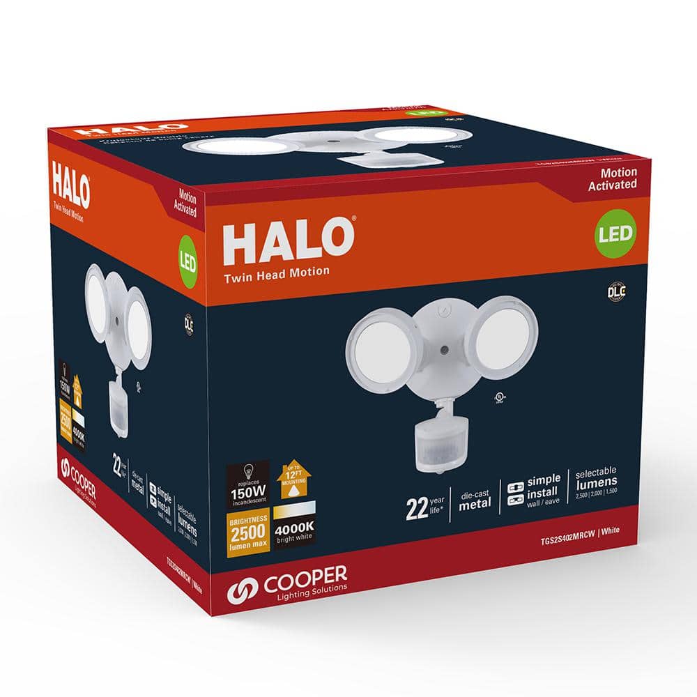 TGS 2500 Lumen Selectable White Motion Activated Outdoor Integrated LED Flood Light w/ Round Twin Heads, 4000K - Hercitys