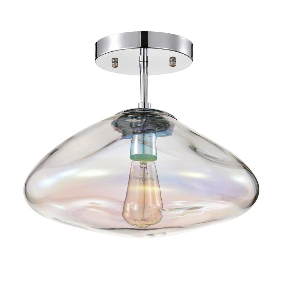 Einar 13.8 in. 1-Light Indoor Chrome Finish Semi-Flush Mount Ceiling Light with Light Kit - Hercitys