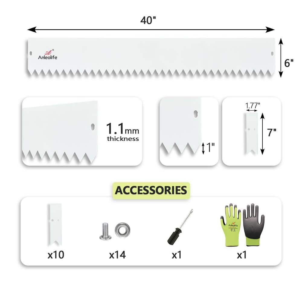 6 Pack 6 in. H x 40 in. W Antique White Garden Landscape Galvanized Steel Edging with Gloves and 10 Stakes - Hercitys