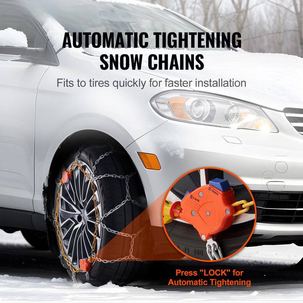 Auto Tightening Snow Chains, Diamond Mesh Traction Tire Chains for Anti-Slip,Manganese Alloy Steel Chains for Cars,SUVs - Hercitys