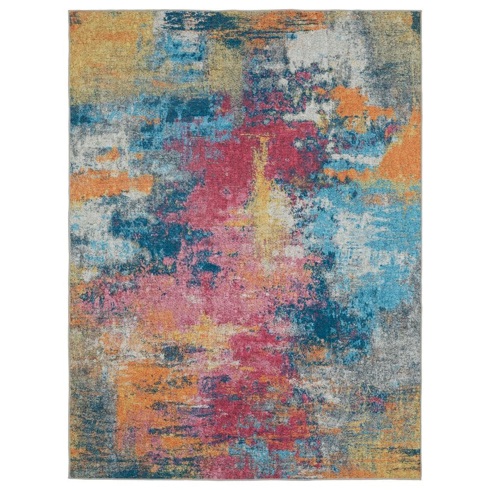 Summit Multi-Colored 5 ft. x 7 ft. Abstract Impressions Polyester Machine Washable Indoor Area Rug - Hercitys