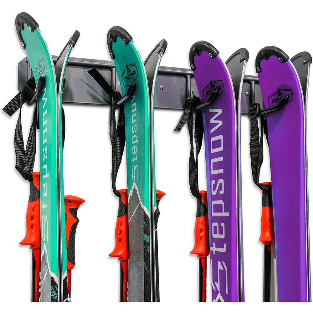 Ski Storage Rack, Wall Mounted Ski Rack for 4 Pairs of Skis and Poles or Boards - Hercitys