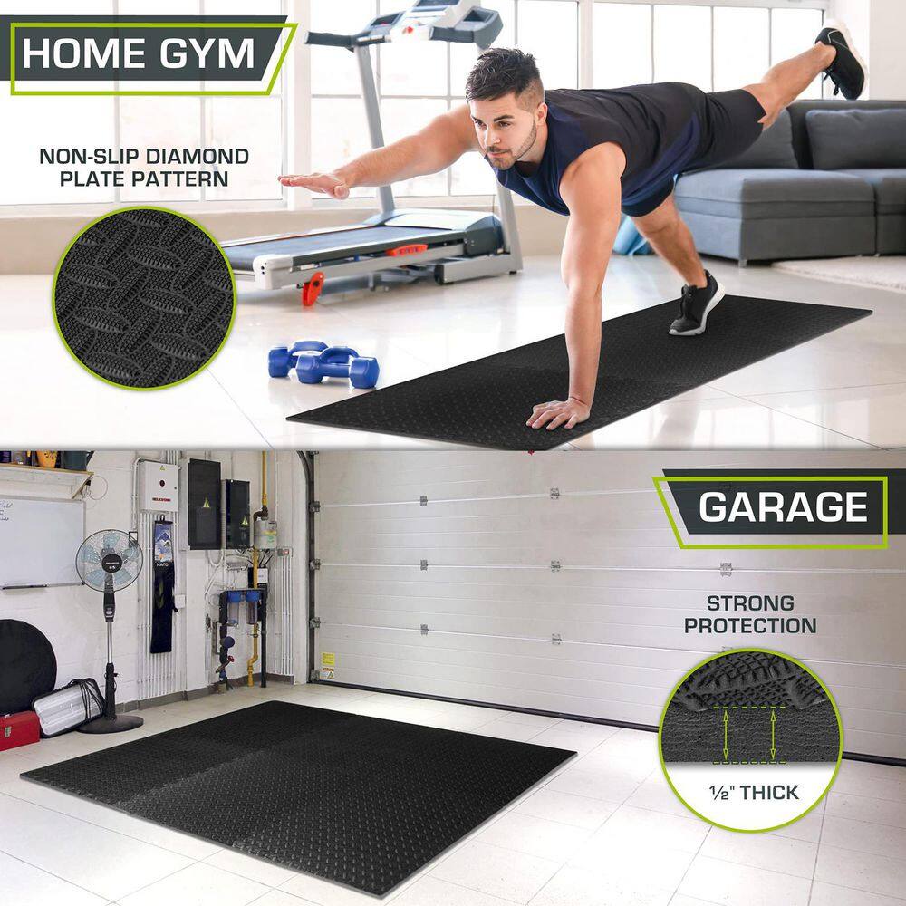 Black 24 in. W x 24 in. L x 0.5 in. T EVA Interlocking Foam Gym Flooring Mat (6 Tiles/Pack) (24 sq. ft.) - Hercitys