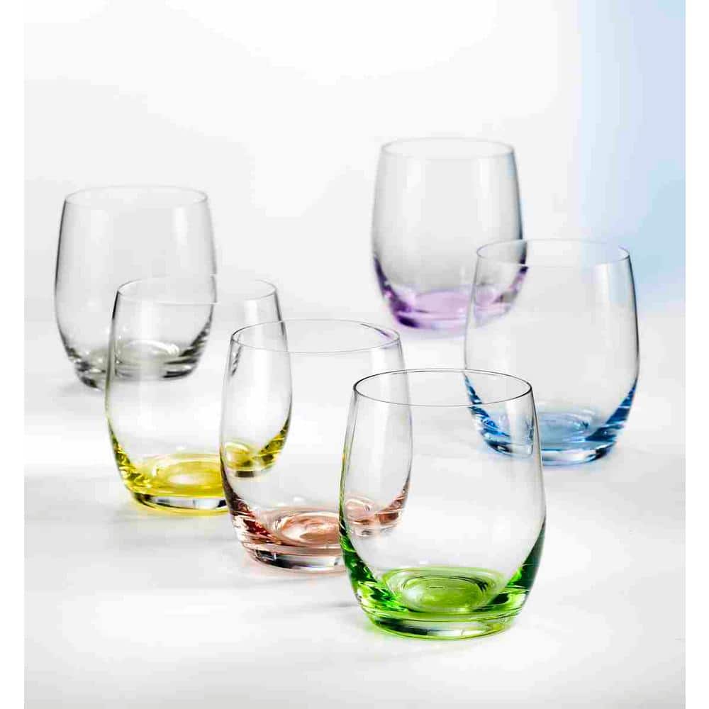 Rainbow 10 oz. OF/stemless x 6-assorted colors (Set of 6) - Hercitys