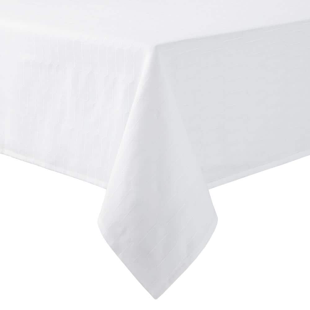 Honeycomb Modern Farmhouse 84 in. W x 60 in. L White Cotton Blend Tablecloth - Hercitys