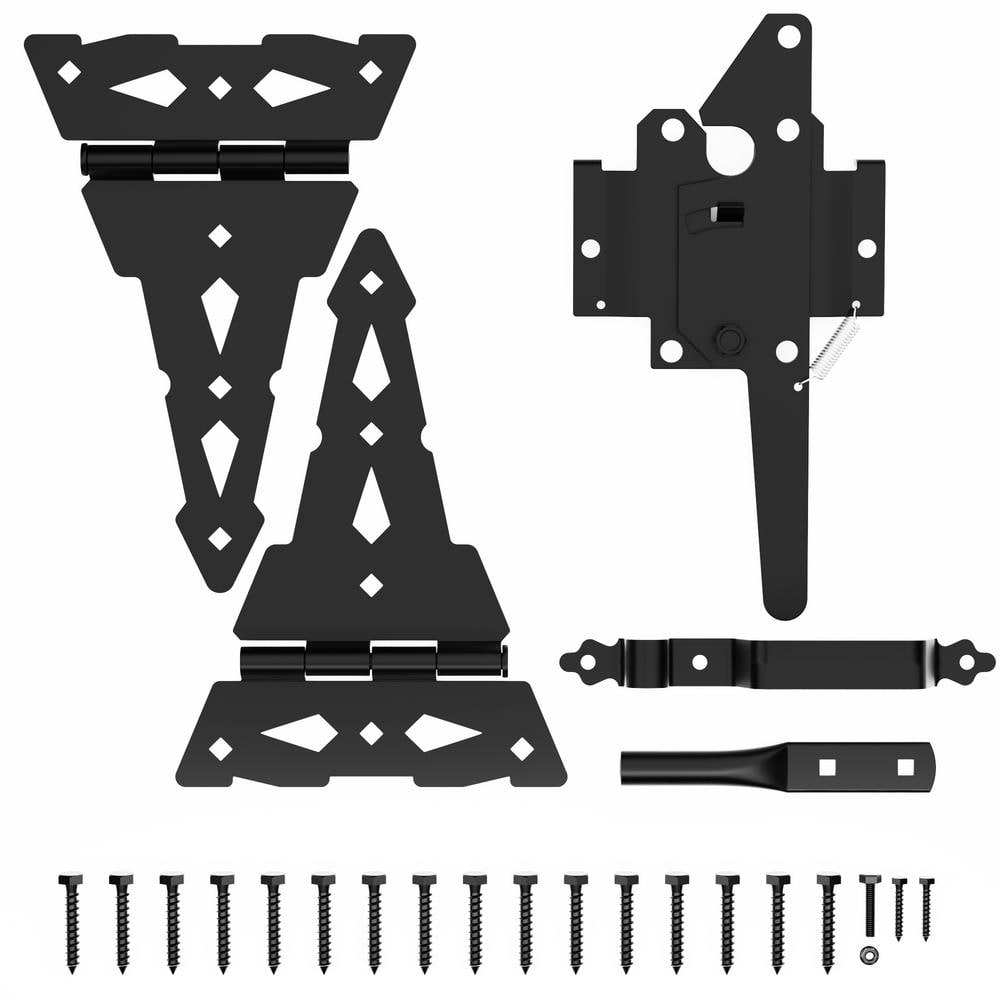 Black Gate Hinge and Latch Set Decorative Latch Gate Kit - Hercitys
