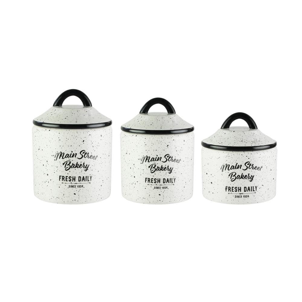 Main Street Bakery Ceramic Canisters with Lid (Set of 3) - Hercitys