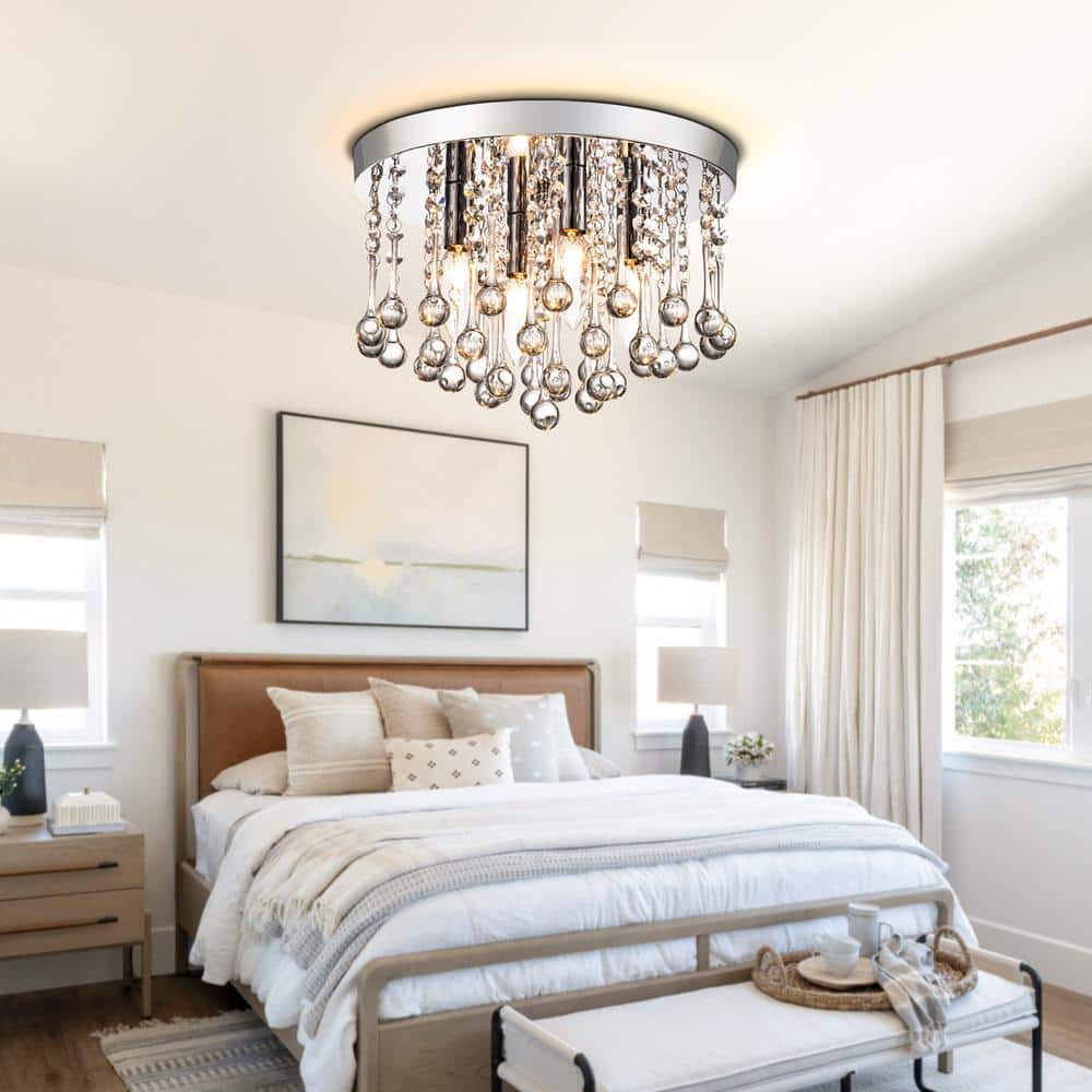 Sonoma 11.8 in. 4-Light Modern Chrome Metal Crystal Flush Mount - Hercitys