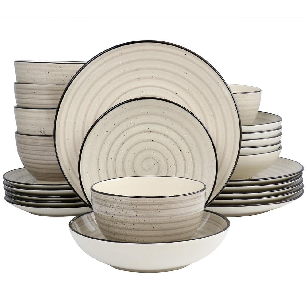 Gia 24 Piece Stoneware Dinnerware Set in Cream - Hercitys