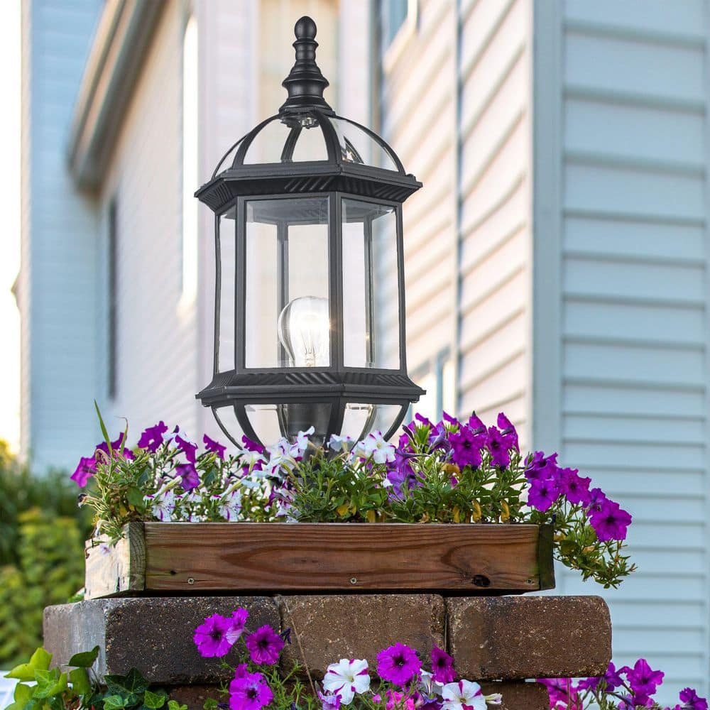 Wentworth 19 in. 1-Light Black Outdoor Lamp Post Light Fixture with Clear Glass - Hercitys