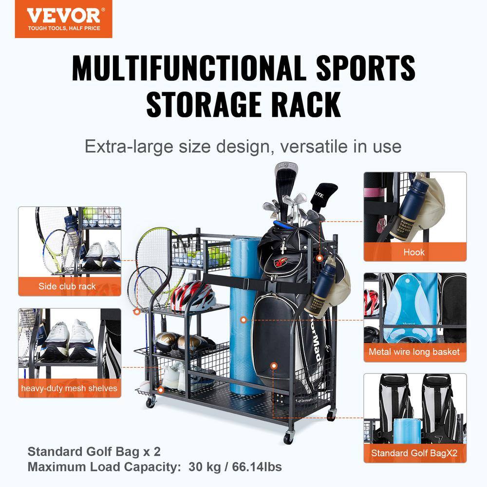 Golf Storage Garage Organizer 66 lbs. Rolling Ball Cart on Wheels Outdoor Sport Gear and Toy Storage - Hercitys