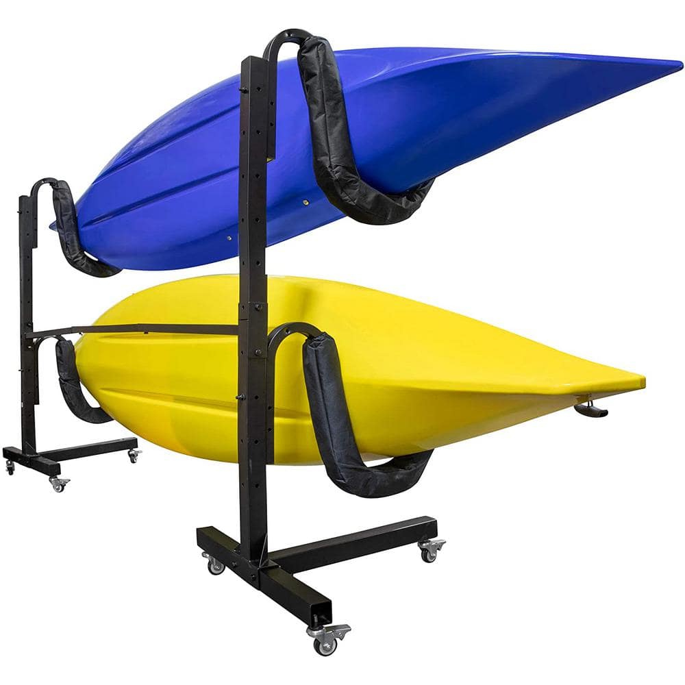 Freestanding 2 Kayak Storage Rack, w/Build-in Wheels Heavy Duty Storage Kayak Rack - Hercitys