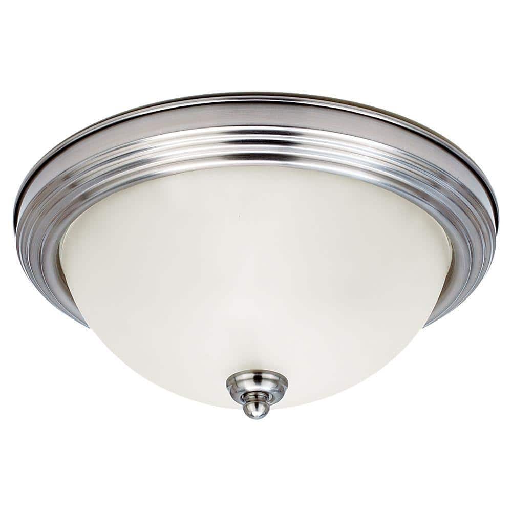 Geary 14.5 in. 3-Light Brushed Nickel Ceiling Flush Mount with Satin Etched Glass - Hercitys