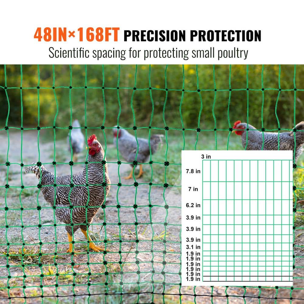 Electric Fence Netting, 48 in. H x 168 in. L, PE Fencing Kit with Posts and Double-Spiked Stakes for Poultry - Hercitys