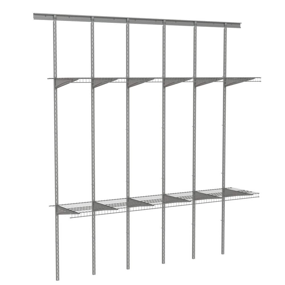 MaxLoad 80 in. W x 16.75 in. D Satin Chrome Adjustable Heavy Duty Steel Garage Wall Shelf System - Hercitys