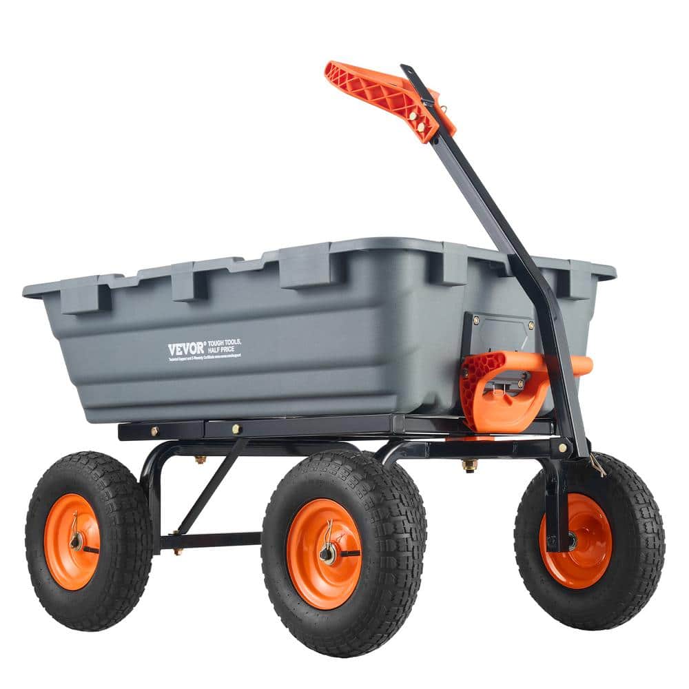 6.48 cu. ft. Steel Frame Poly Garden Dump Cart Dump Wagon Garden Cart Dump Cart with 2-in-1 - Hercitys