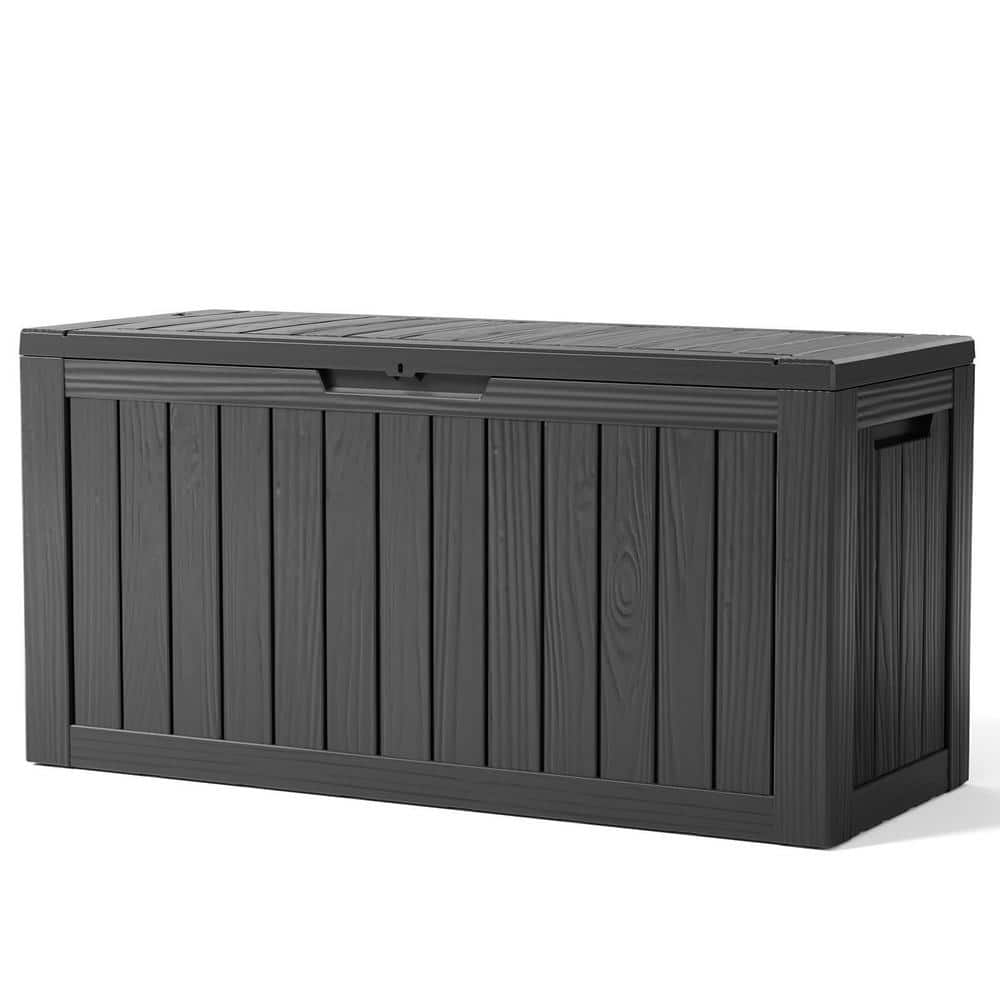 80 Gal. Black Resin Deck Box Outdoor Lockable Storage Box - Hercitys