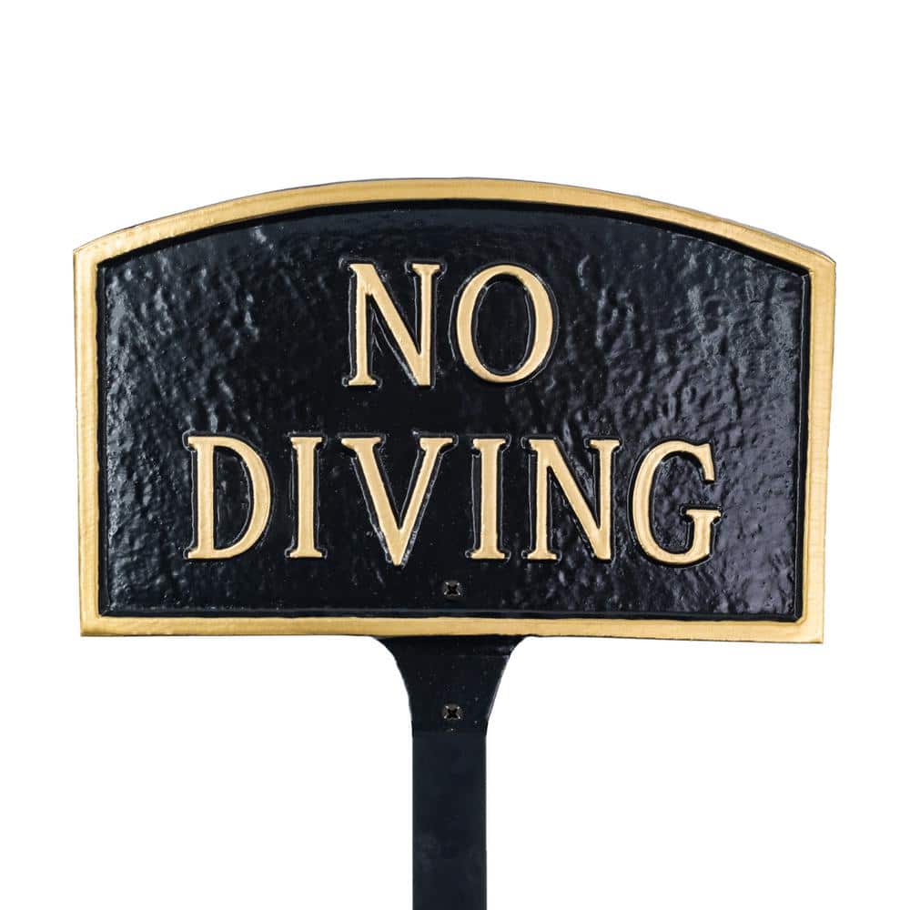 No Diving Small Arch Statement Plaque with Lawn Stake Black/Silver - Hercitys