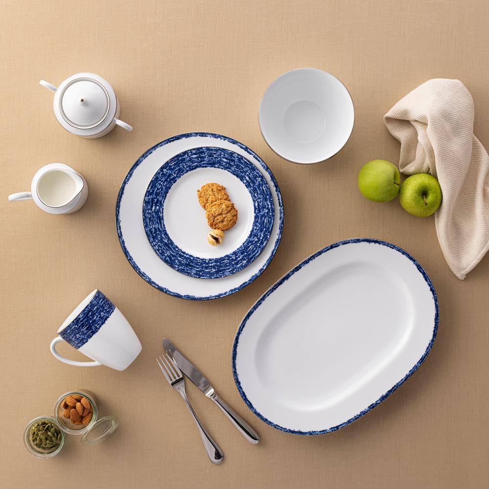 Blue Rill (Blue) Porcelain 12-Piece Dinnerware Set, Service for 4 - Hercitys
