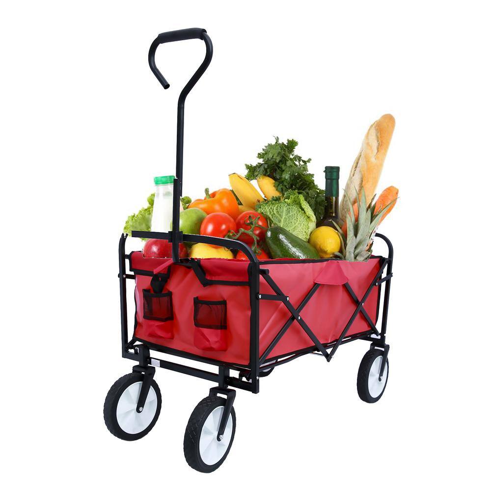 Ca 3.63 cu. ft. Fabric Folding Wagon Garden Cart Shopping Beach Cart in Red - Hercitys
