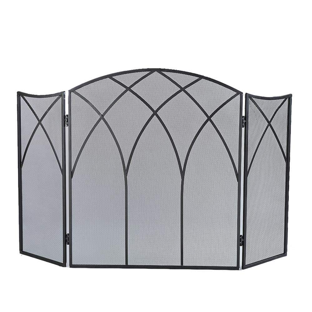 Gothic Black Steel 3-Panel Fireplace Screen - Hercitys