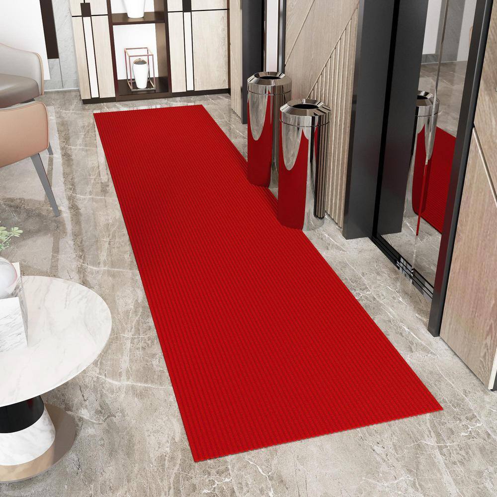 Lifesaver Scrape Rib Non-Slip Custom Cut Long Hallway Runner Rug, 3 ft. 11 in. x 30 ft., Red, Polyester Garage Flooring - Hercitys