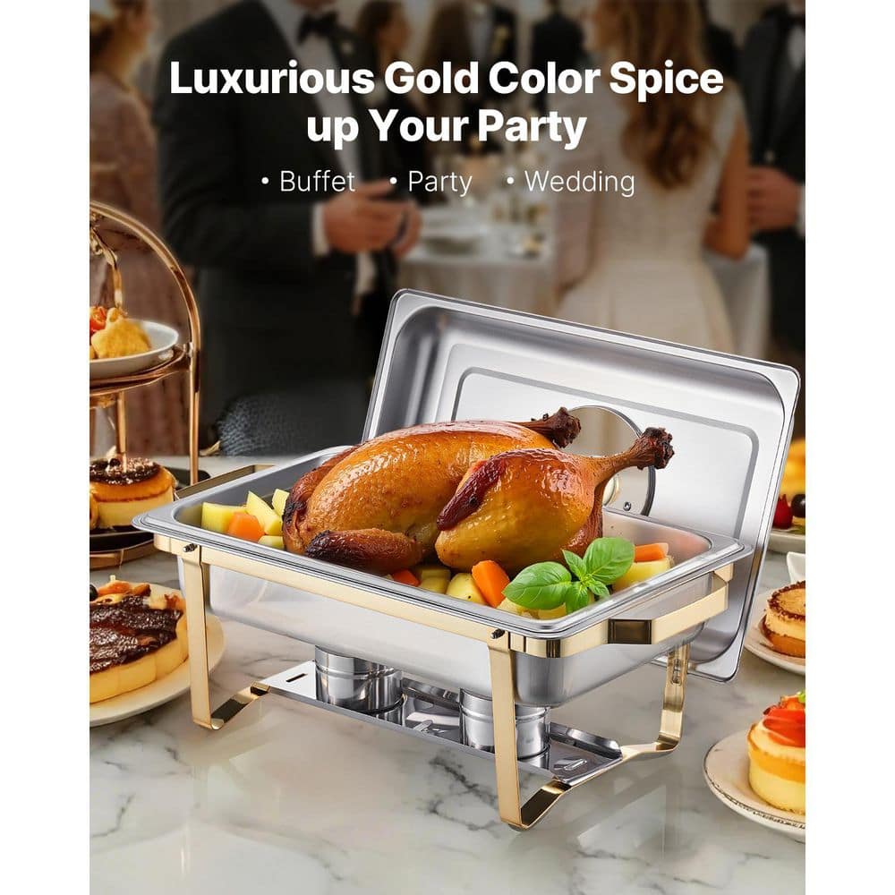 Chafing Dish Buffet Set, 8 qt. 4-Pack, Silver, Stainless Steel Chafing Dishes and Accessories, Round Catering Warmer - Hercitys