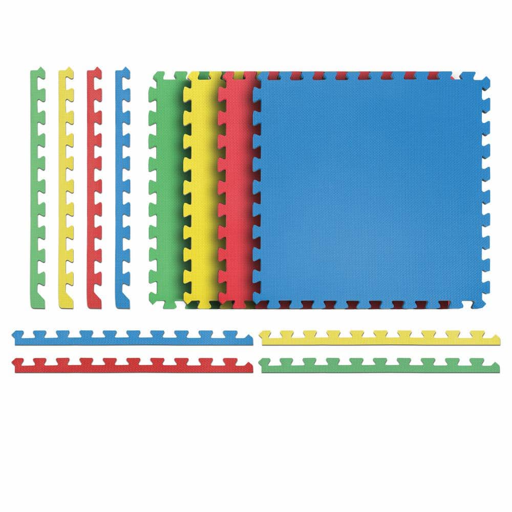 Reversible Multi-Purpose 24 in. x 24 in. Interlocking Multi-Color Foam Flooring Recyclamat (4-Pieces) - Hercitys